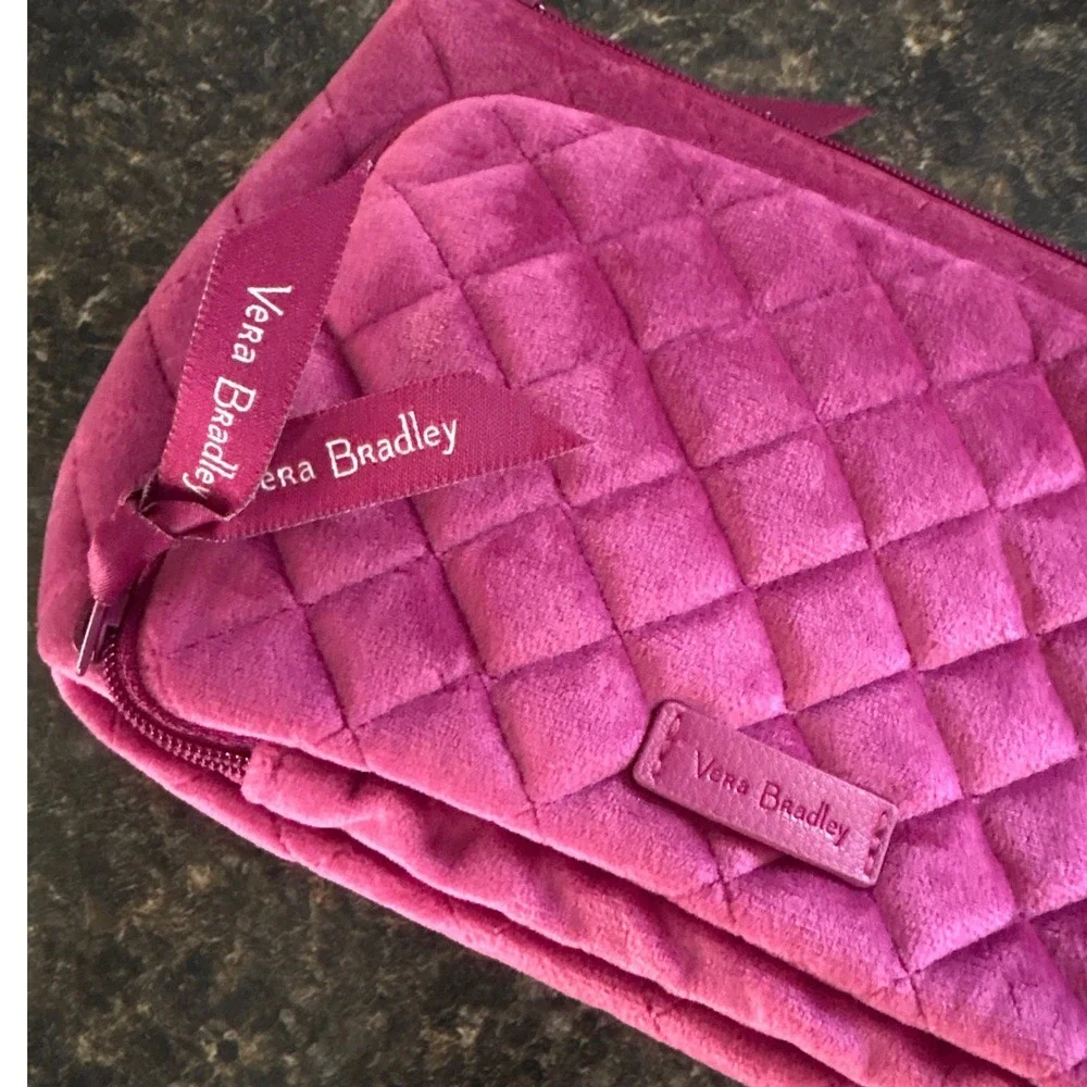 Vera Bradley Magenta Pink Quilted Velvet Cosmetic Bag Travel Organizer Pouch